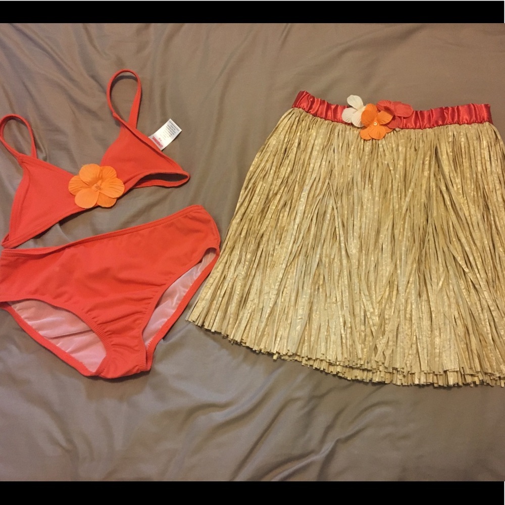 Brand New* Girls luau bikini set with hula skirt.